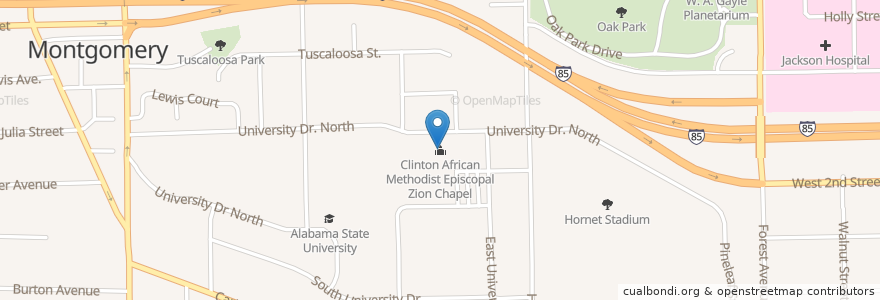Mapa de ubicacion de Clinton African Methodist Episcopal Zion Chapel en ایالات متحده آمریکا, آلاباما, Montgomery County, Montgomery.
