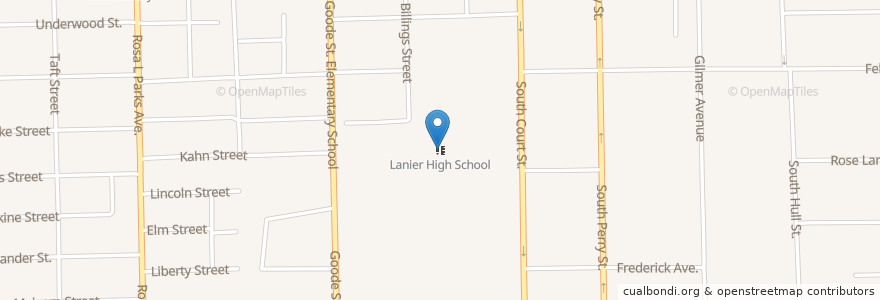 Mapa de ubicacion de Lanier High School en アメリカ合衆国, アラバマ州, Montgomery County, Montgomery.