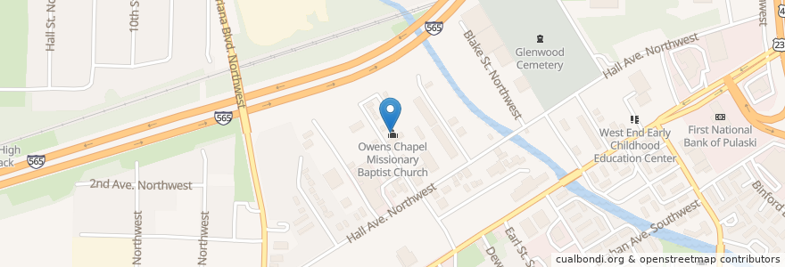 Mapa de ubicacion de Owens Chapel Missionary Baptist Church en アメリカ合衆国, アラバマ州, Huntsville, Madison County.