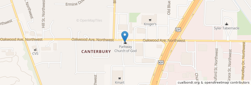 Mapa de ubicacion de Parkway Church of God en الولايات المتّحدة الأمريكيّة, ألاباما, Huntsville, Madison County.