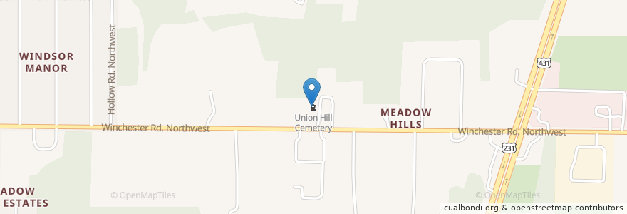Mapa de ubicacion de Union Hill Primitive Baptist Church en Vereinigte Staaten Von Amerika, Alabama, Huntsville, Madison County.