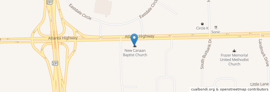 Mapa de ubicacion de New Canaan Baptist Church en 美利坚合众国/美利堅合眾國, 亚拉巴马州, Montgomery County, Montgomery.