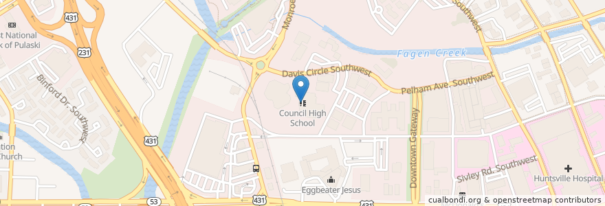 Mapa de ubicacion de Council High School en ایالات متحده آمریکا, آلاباما, Huntsville, Madison County.