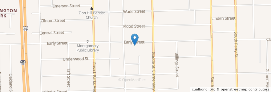 Mapa de ubicacion de Fews Elementary School en United States, Alabama, Montgomery County, Montgomery.