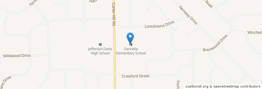 Mapa de ubicacion de Dannelly Elementary School en Соединённые Штаты Америки, Алабама, Montgomery County, Montgomery.