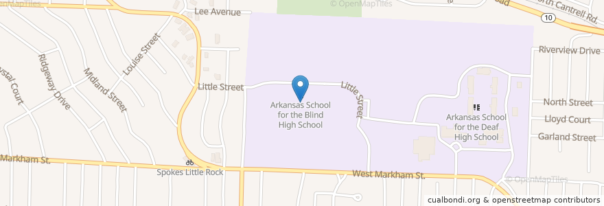 Mapa de ubicacion de Arkansas School for Blind en الولايات المتّحدة الأمريكيّة, أركنساس, Pulaski County, Little Rock.