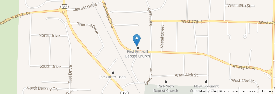 Mapa de ubicacion de First Freewill Baptist Church en Estados Unidos Da América, Arkansas, Pulaski County, North Little Rock.