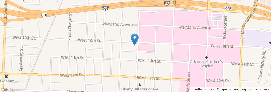 Mapa de ubicacion de Fellowship Missionary Baptist Church en 미국, 아칸소, Pulaski County, Little Rock.