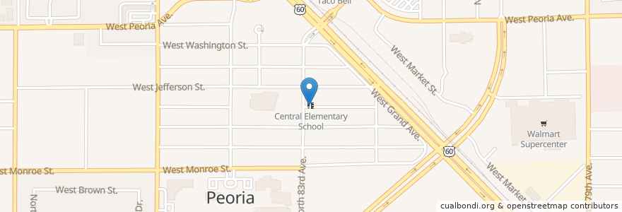 Mapa de ubicacion de Central Elementary School en アメリカ合衆国, アリゾナ州, Maricopa County, Peoria.