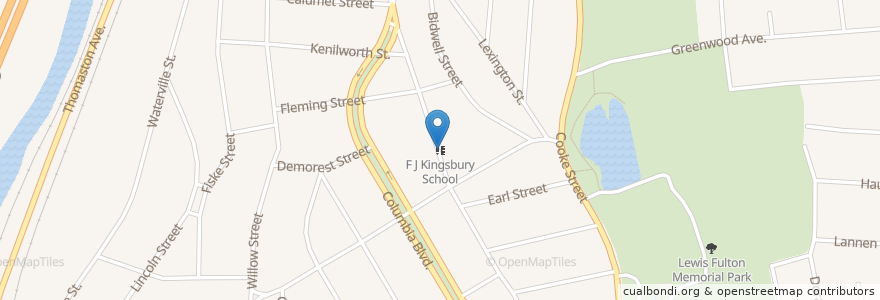 Mapa de ubicacion de F J Kingsbury School en الولايات المتّحدة الأمريكيّة, كونيتيكت, New Haven County, Waterbury.