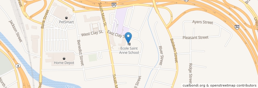 Mapa de ubicacion de Ecole Saint Anne School en Estados Unidos Da América, Connecticut, New Haven County, Waterbury.