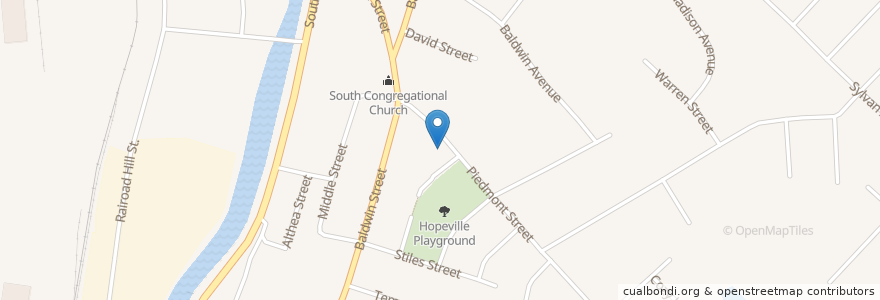 Mapa de ubicacion de Hopeville School en Estados Unidos Da América, Connecticut, New Haven County, Waterbury.