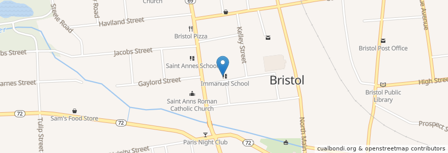 Mapa de ubicacion de Immanuel Lutheran School en 미국, 코네티컷, Hartford County, Bristol.