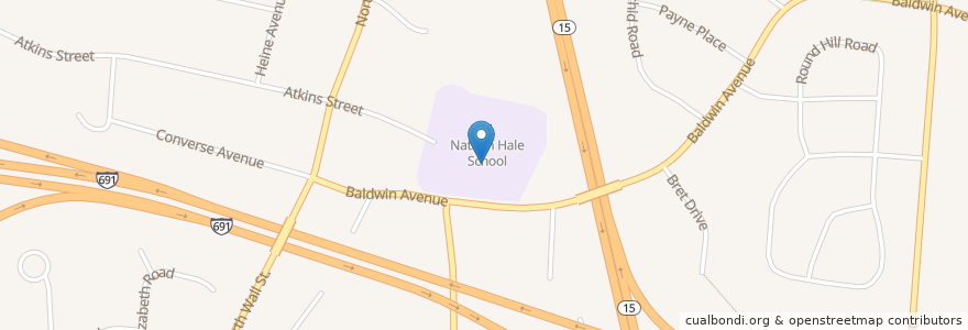 Mapa de ubicacion de Nathan Hale School en 미국, 코네티컷, New Haven County, Meriden.