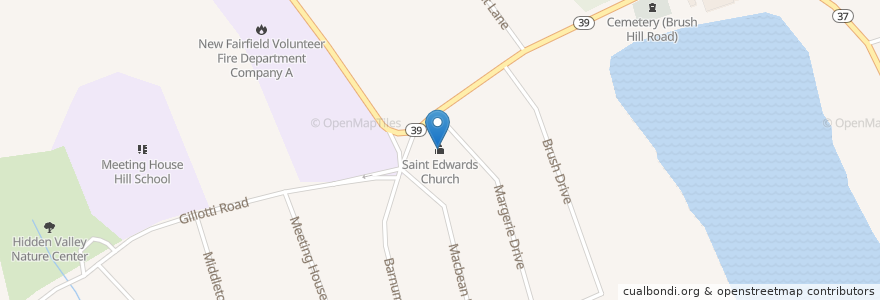 Mapa de ubicacion de Saint Edwards Church en 美利坚合众国/美利堅合眾國, 康涅狄格州 / 康乃狄克州, Fairfield County, New Fairfield.