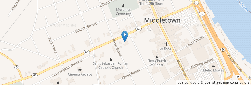 Mapa de ubicacion de Saint Sebastian Roman Catholic Church en Estados Unidos Da América, Connecticut, Middlesex County, Middletown.