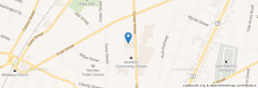 Mapa de ubicacion de Meriden Post Office en 美利坚合众国/美利堅合眾國, 康涅狄格州 / 康乃狄克州, New Haven County, Meriden.