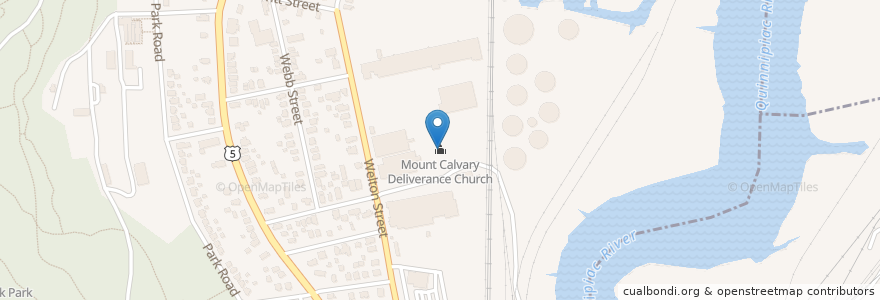 Mapa de ubicacion de Mount Calvary Deliverance Church en الولايات المتّحدة الأمريكيّة, كونيتيكت, New Haven County, Hamden.