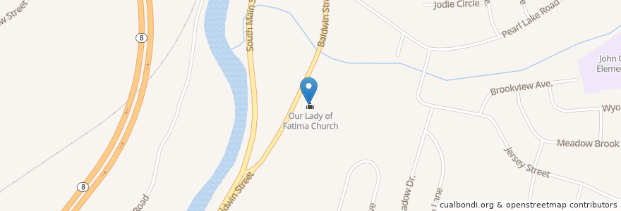 Mapa de ubicacion de Our Lady of Fatima Church en 미국, 코네티컷, New Haven County, Waterbury.