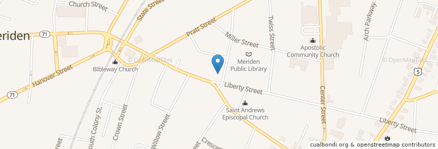 Mapa de ubicacion de Saint Andrews Episcopal Church en アメリカ合衆国, コネチカット州, New Haven County, Meriden.