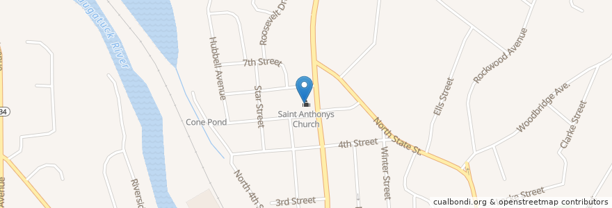 Mapa de ubicacion de Saint Anthonys Church en 미국, 코네티컷, New Haven County, Ansonia.