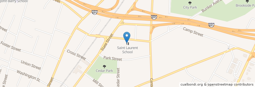 Mapa de ubicacion de Saint Laurent School en アメリカ合衆国, コネチカット州, New Haven County, Meriden.
