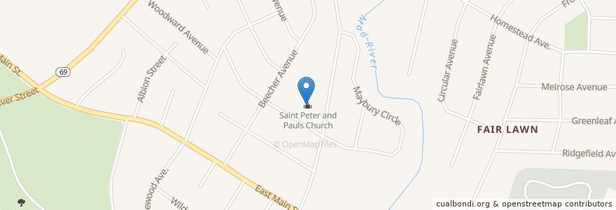 Mapa de ubicacion de Saint Peter and Pauls Church en Amerika Birleşik Devletleri, Connecticut, New Haven County, Waterbury.