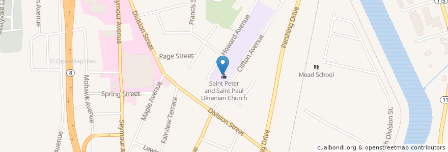 Mapa de ubicacion de Saint Peter and Saint Paul Ukranian Church en アメリカ合衆国, コネチカット州, New Haven County, Derby.