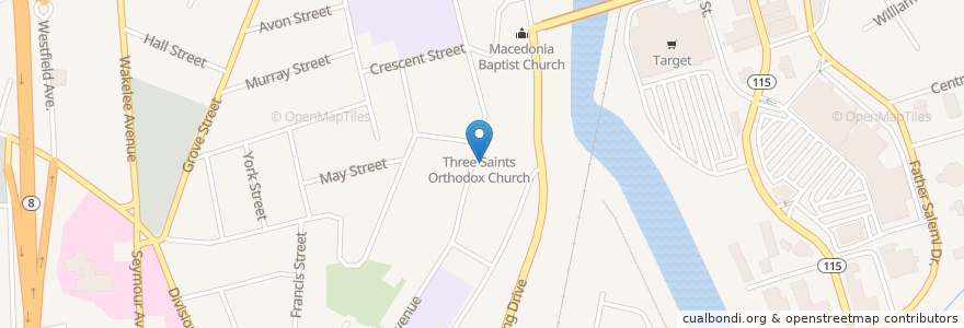 Mapa de ubicacion de Three Saints Orthodox Church en 美利坚合众国/美利堅合眾國, 康涅狄格州 / 康乃狄克州, New Haven County, Ansonia.