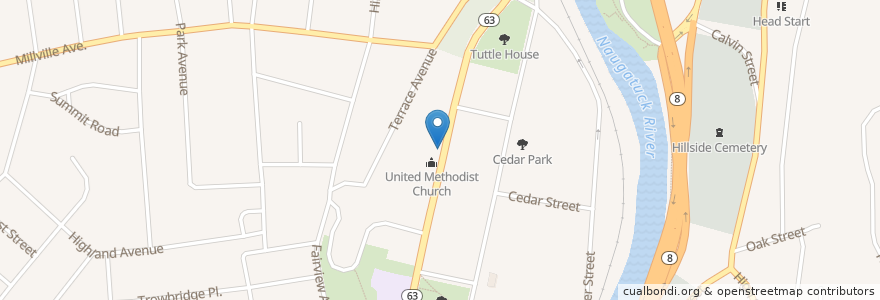 Mapa de ubicacion de United Methodist Church en États-Unis D'Amérique, Connecticut, New Haven County, Naugatuck.