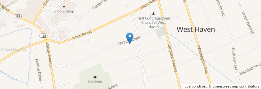 Mapa de ubicacion de Wesley United Methodist Church en 美利坚合众国/美利堅合眾國, 康涅狄格州 / 康乃狄克州, New Haven County, West Haven.