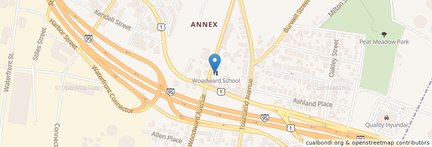 Mapa de ubicacion de Woodward School en United States, Connecticut, New Haven County, New Haven.