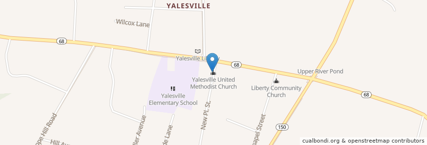 Mapa de ubicacion de Yalesville United Methodist Church en Vereinigte Staaten Von Amerika, Connecticut, New Haven County.