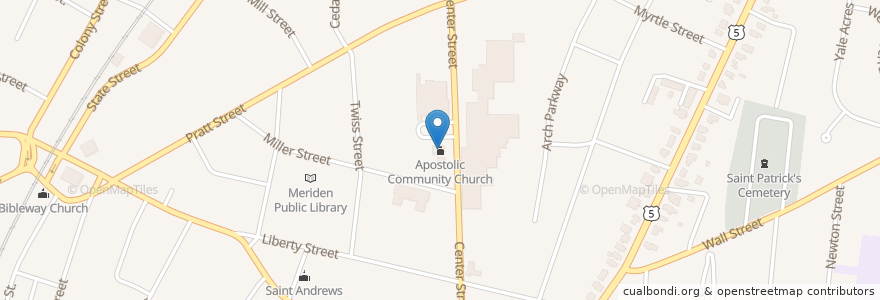 Mapa de ubicacion de Apostolic Community Church en États-Unis D'Amérique, Connecticut, New Haven County, Meriden.