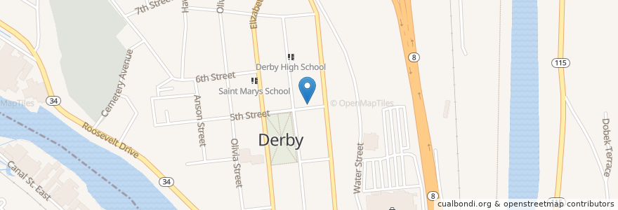 Mapa de ubicacion de Derby United Methodist Church en Stati Uniti D'America, Connecticut, New Haven County, Derby.