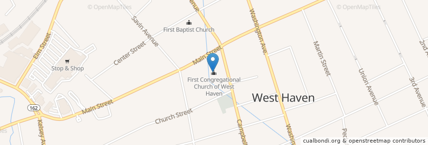 Mapa de ubicacion de First Congregational Church of West Haven en الولايات المتّحدة الأمريكيّة, كونيتيكت, New Haven County, West Haven.