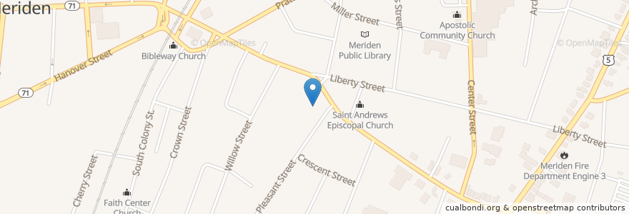 Mapa de ubicacion de First United Methodist Church en Estados Unidos De América, Connecticut, New Haven County, Meriden.