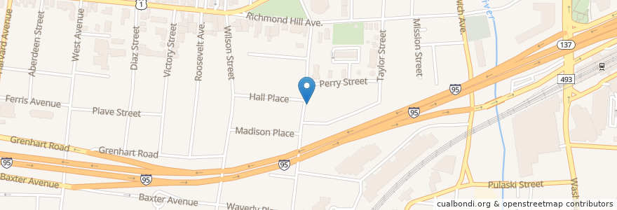 Mapa de ubicacion de Bethel African Methodist Episcopal Church en 미국, 코네티컷, Fairfield County, Stamford.