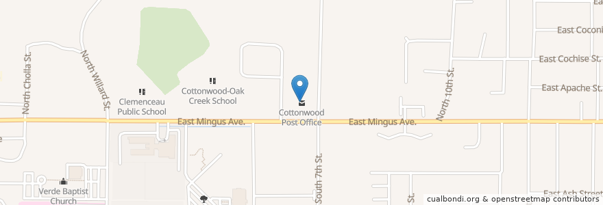 Mapa de ubicacion de Cottonwood Post Office en Estados Unidos De América, Arizona, Yavapai County, Cottonwood.