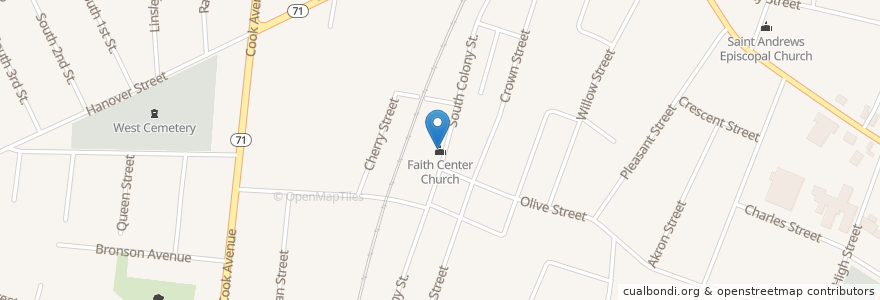 Mapa de ubicacion de Faith Center Church en アメリカ合衆国, コネチカット州, New Haven County, Meriden.