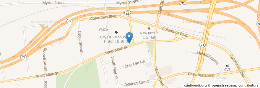 Mapa de ubicacion de Calvary Christian Center en Stati Uniti D'America, Connecticut, Hartford County, New Britain.