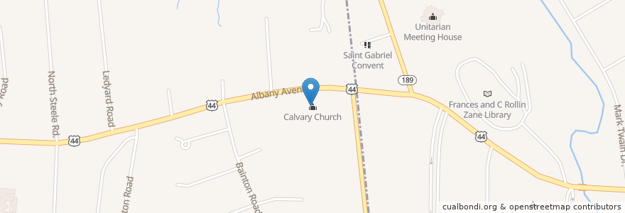 Mapa de ubicacion de Calvary Church en 美利坚合众国/美利堅合眾國, 康涅狄格州 / 康乃狄克州, Hartford County.