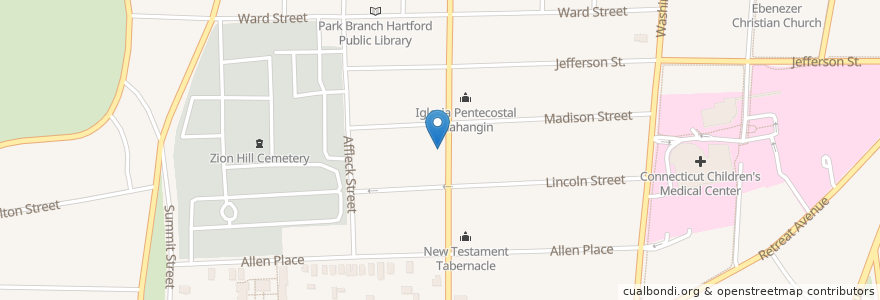 Mapa de ubicacion de Christ Lutheran Church en 美利坚合众国/美利堅合眾國, 康涅狄格州 / 康乃狄克州, Hartford County, Hartford.