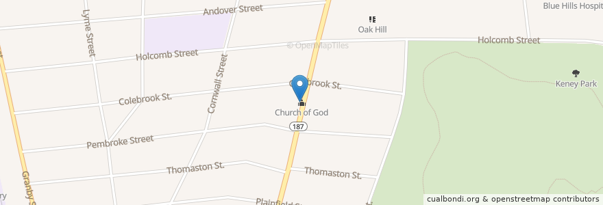 Mapa de ubicacion de Church of God en アメリカ合衆国, コネチカット州, Hartford County, Hartford.