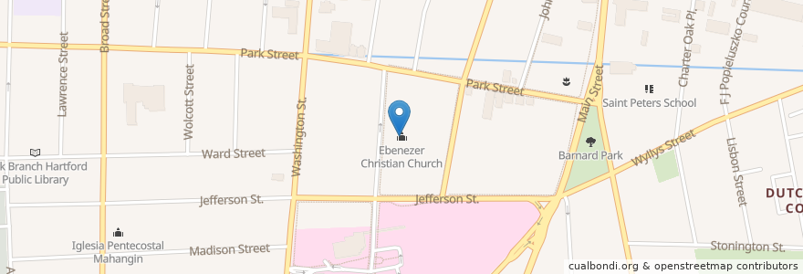 Mapa de ubicacion de Ebenezer Christian Church en United States, Connecticut, Hartford County, Hartford.