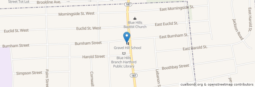 Mapa de ubicacion de Gravel Hill School en Amerika Syarikat, Connecticut, Hartford County, Bloomfield, Hartford.