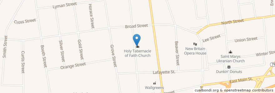 Mapa de ubicacion de Holy Tabernacle of Faith Church en United States, Connecticut, Hartford County, New Britain.