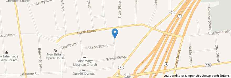 Mapa de ubicacion de New Life in Christ Church en Соединённые Штаты Америки, Коннектикут, Hartford County, Нью-Бритен.