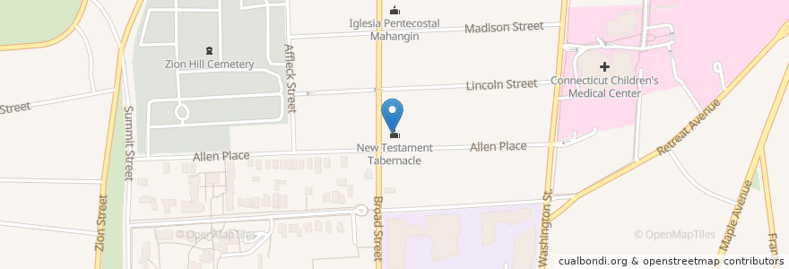 Mapa de ubicacion de New Testament Tabernacle en Amerika Syarikat, Connecticut, Hartford County, Hartford.
