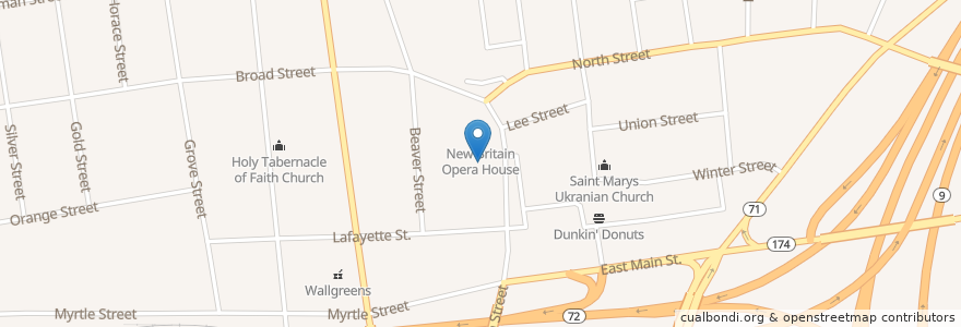 Mapa de ubicacion de Saint Mary Church en 美利坚合众国/美利堅合眾國, 康涅狄格州 / 康乃狄克州, Hartford County, New Britain.